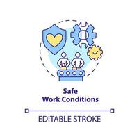 Safe work conditions concept icon. Employees safety. Private sector regulations abstract idea thin line illustration. Isolated outline drawing. Editable stroke vector