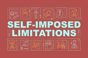 Self imposed limitations word concepts dark red banner. Hidden barriers. Infographics with editable icons on color background. Isolated typography. Vector illustration with text
