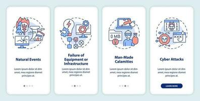 What is disaster onboarding mobile app screen. Failures walkthrough 4 steps editable graphic instructions with linear concepts. UI, UX, GUI templated vector