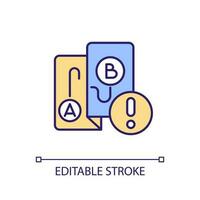 A B test awareness RGB color icon. Marketing strategy methods. Advertising campaign research. Testing products. Isolated vector illustration. Simple filled line drawing. Editable stroke