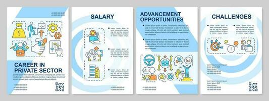 Career opportunities in private sector blue brochure template. Leaflet design with linear icons. Editable 4 vector layouts for presentation, annual reports