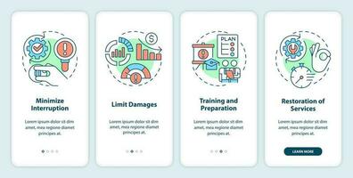 desastre recuperación plan beneficios inducción móvil aplicación pantalla. recorrido 4 4 pasos editable gráfico instrucciones con lineal conceptos. ui, ux, gui plantilla vector