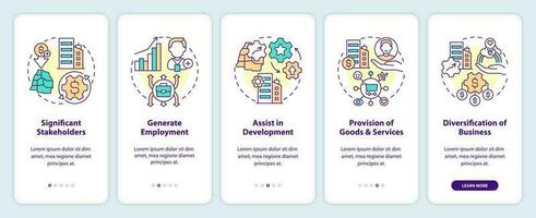 Private sector role onboarding mobile app screen. Commerce walkthrough 5 steps editable graphic instructions with linear concepts. UI, UX, GUI templated vector
