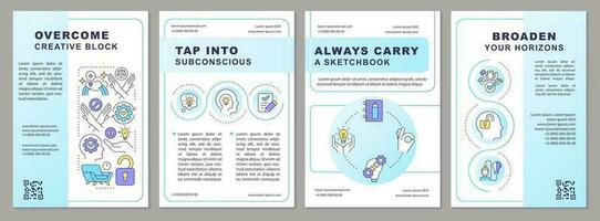 Remove barriers to inspiration brochure template. Creative block. Leaflet design with linear icons. Editable 4 vector layouts for presentation, annual reports