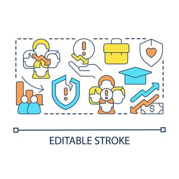 Social development issues concept icon. Fair economy problem. Achieving inclusive growth challenge abstract idea thin line illustration. Isolated outline drawing. Editable stroked vector