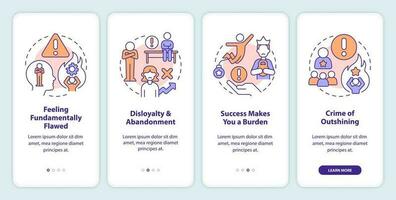 Hidden personal barriers types onboarding mobile app screen. Walkthrough 4 steps editable graphic instructions with linear concepts. UI, UX, GUI templated vector