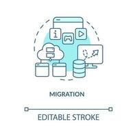 migración turquesa concepto icono. moverse sitio web datos a nuevo plataforma. cms resumen idea Delgado línea ilustración. aislado contorno dibujo. editable carrera vector