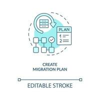 Create migration plan turquoise concept icon. Moving website to new platform abstract idea thin line illustration. Isolated outline drawing. Editable stroke vector