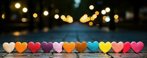 Colorful hearts in  a row photo