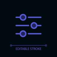 Filters button pixel perfect glassmorphism ui icon for dark theme. Adjustment. Color filled line element with transparency. Isolated vector pictogram for night mode. Editable stroked