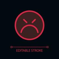 Mad emoticon pixel perfect glassmorphism ui icon for dark theme. Feedback. Color filled line element with transparency. Isolated vector pictogram for night mode. Editable stroked