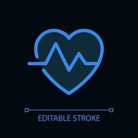 Cardiology pixel perfect glassmorphism ui icon for dark theme. Heart with pulse. Color filled line element with transparency. Isolated vector pictogram for night mode. Editable stroked