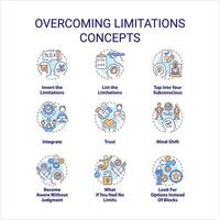 Overcoming limitations concept icons set. Mindset coaching. Remove barriers idea thin line color illustrations. Isolated symbols. Editable stroke vector