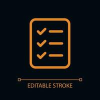 Checklist of completed tasks pixel perfect glassmorphism ui icon for dark theme. Color filled line element with transparency. Isolated vector pictogram for night mode. Editable stroked