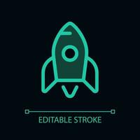 Rocket pixel perfect glassmorphism ui icon for dark theme. Startup success. Color filled line element with transparency. Isolated vector pictogram for night mode. Editable stroked