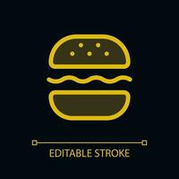 Burger pixel perfect glassmorphism ui icon for dark theme. Fast food meal. Color filled line element with transparency. Isolated vector pictogram for night mode. Editable stroked