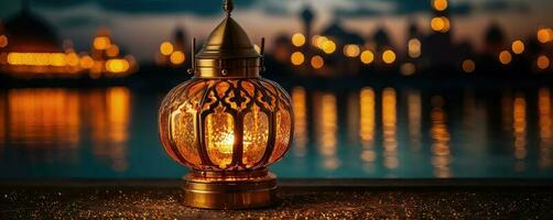 Ramadán kareem antecedentes. linterna y mezquita foto