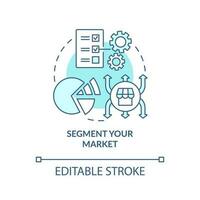 Segment your market blue concept icon. Characteristics. Get started with segmentation abstract idea thin line illustration. Isolated outline drawing. Editable stroke vector