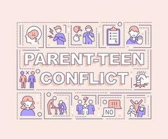 Parent teen conflict word concepts pink banner. Family issues. Infographics with editable icons on color background. Isolated typography. Vector illustration with text