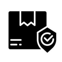 Parcel safety black glyph icon. Delivery service insurance and warranty. Package protection. Safe transportation. Silhouette symbol on white space. Solid pictogram. Vector isolated illustration