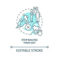 Stop bailing them out turquoise concept icon. Teaching teenager responsibility abstract idea thin line illustration. Isolated outline drawing. Editable stroke vector