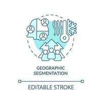 Geographic segmentation blue concept icons set. Market segmentation type abstract idea thin line illustration. Isolated outline drawing. Editable stroke vector