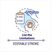 List limitations concept icon. Overcoming self-imposed barrier tip abstract idea thin line illustration. Isolated outline drawing. Editable stroke vector