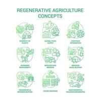 Regenerative agriculture green gradient concept icons set. Gardening and farming approach idea thin line color illustrations. Isolated symbols vector