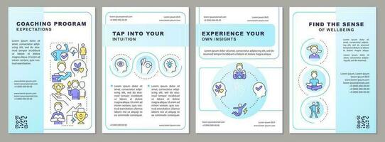 Key goals of coaching brochure template. Personal development. Leaflet design with linear icons. Editable 4 vector layouts for presentation, annual reports