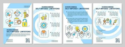 Overcoming self imposed limitations blue brochure template. Leaflet design with linear icons. Editable 4 vector layouts for presentation, annual reports
