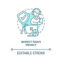 Respect teen privacy turquoise concept icon. Promoting self esteem in adolescent abstract idea thin line illustration. Isolated outline drawing. Editable stroke vector