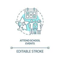 Attend school events turquoise concept icon. Promoting self esteem in teens abstract idea thin line illustration. Isolated outline drawing. Editable stroke vector