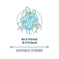 Be parent and friend turquoise concept icon. Peaceful teen raising tip abstract idea thin line illustration. Isolated outline drawing. Editable stroke vector