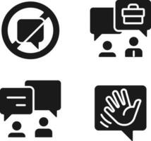 Speech balloons for dialogues black glyph icons set on white space. Rules of effective communication. Message ban. Silhouette symbols. Solid pictogram pack. Vector isolated illustration