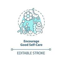 Encourage good self care turquoise concept icon. Peaceful child parenting tip abstract idea thin line illustration. Isolated outline drawing. Editable stroke vector