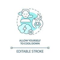Allow yourself to cool down turquoise concept icon. Resolve conflicts with teen abstract idea thin line illustration. Isolated outline drawing. Editable stroke vector