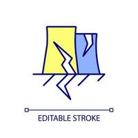 Damage of nuclear station RGB color icon. Accident at reactor. Radioactive contamination danger. Isolated vector illustration. Simple filled line drawing. Editable stroked