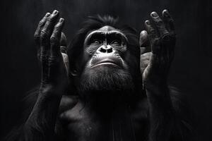 Intense primate portrait in black and white - generative AI photo