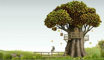 Fabulous oak tree in the form of a house vector