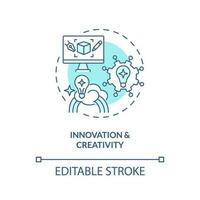 Innovation and creativity turquoise concept icon. Business idea. Problem solving. Creative thinking. Community spirit abstract idea thin line illustration. Isolated outline drawing. Editable stroke vector