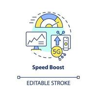 Speed boost concept icon. Improve telecom bandwidth. Involve IoT technologies abstract idea thin line illustration. Isolated outline drawing. Editable stroke vector