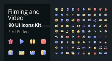 vídeo producción plano degradado llenar ui íconos para oscuro modo. rodaje software. película edición. movimiento fotografía. píxel Perfecto color pictogramas equipo. interfaz gráfica de usuario, ux diseño para web. vector aislado rgb imágenes
