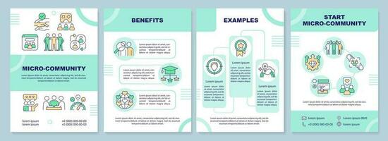 Micro community green brochure template. Social connection. Leaflet design with linear icons. Editable 4 vector layouts for presentation, annual reports