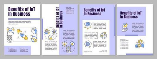 IoT advantages in business purple brochure template. Digital. Leaflet design with linear icons. Editable 4 vector layouts for presentation, annual reports