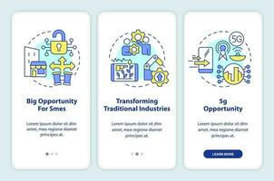 iot negocio transformación inducción móvil aplicación pantalla. oportunidad recorrido 3 pasos editable gráfico instrucciones con lineal conceptos. ui, ux, gui plantilla vector