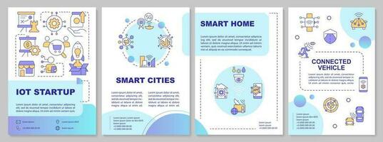 IoT startup blue brochure template. Digital business tools. Leaflet design with linear icons. Editable 4 vector layouts for presentation, annual reports. Arial-Bold, Myriad Pro fonts used