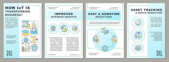 IoT business transformation light blue brochure template. Digital. Leaflet design with linear icons. Editable 4 vector layouts for presentation, annual reports