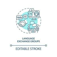 Language exchange groups turquoise concept icon. Educational technology. Micro community. Learning english abstract idea thin line illustration. Isolated outline drawing. Editable stroke vector