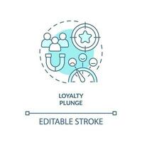 Loyalty plunge turquoise concept icon. Brand strategy. Customer retention. Shared values. Build community abstract idea thin line illustration. Isolated outline drawing. Editable stroke vector