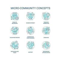 Micro community turquoise concept icons set. Small group. Social cohesion. Mutual aid. Collaborative project. Build community idea thin line color illustrations. Isolated symbols. Editable stroke vector